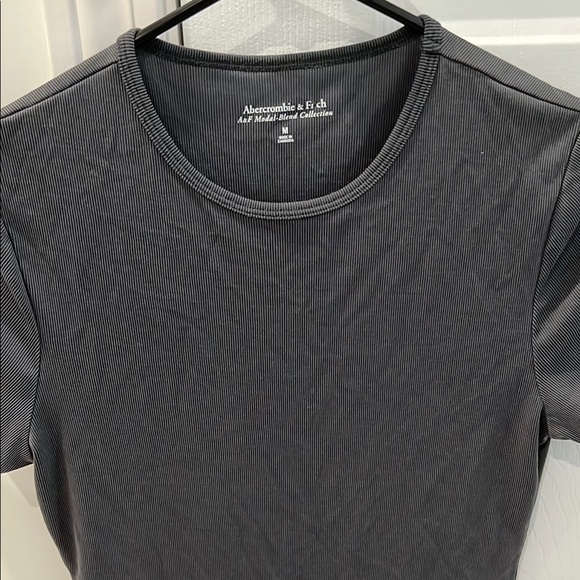 Abercrombie & Fitch Ribbed Grey Fitted Short Sleeve Tee - Picture 3 of 9